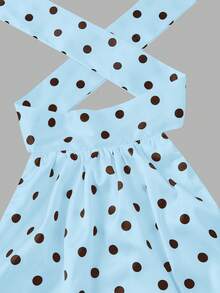 Skyraze Women's Polka Dots Backless Twist Ruched Halter Mini Dress - Blue - View 7