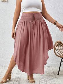 SHEIN VCAY Plus Solid Curved Hem Tie Front Summer Skirt - Dusty Pink - View 1