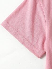 SHEIN Girlism 青少年女孩粉色與白色 T-shirt，2合1設計，蝴蝶結印花，對比色 T-shirt，設計款 T-shirt，不對稱，寬鬆，休閒，青少年女孩，運動風 - 粉色 - 查看 6