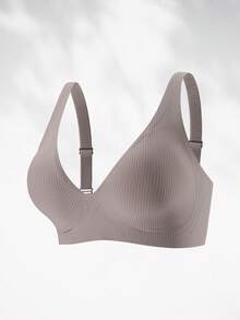 SHEIN NudeFit 1件裝女款極簡舒適素色無縫果凍膠無鋼圈可拆式胸墊內衣 - 摩卡棕 - 查看 7