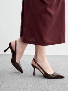 CUCCOO BIZCHIC 女鞋尖頭細跟棕色時尚基本款日常百搭通勤上班購物女高跟鞋後跟帶鞋女鞋 - k咖啡色 - 查看 4