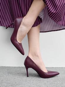 CUCCOO BIZCHIC 新款尖頭細高跟鞋 酒紅色簡約通勤日常上班逛街女款高跟鞋女鞋 - 酒紅色PU - 查看 4