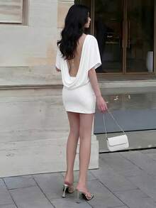 Firerie Women's Elegant Sexy Wedding Cocktail Backless Short Dress, Chain Bead Mini Dress, Bar Party Day Night White Summer - White - View 7