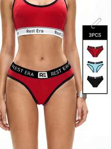 EasyFave 3 Peças Conjunto de Calcinhas Femininas com Estampa de Letras - Multicolorido - Visão 1