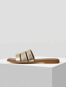 MOTF PREMIUM WOMEN'S SHOES LIGHT GOLD SIMPLE AND COMFORTABLE FLAT SANDALS SUMMER - Light gold - View 3