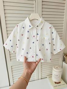 SHEIN 少女編織蝴蝶結圖案休閒襯衫 - 彩色 - 查看 3