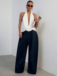 Hauture Women's Sexy Backless Asymmetrical Design Sleeveless Halter Top - White - View 5