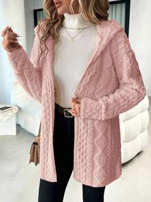 SHEIN Clasi Women's Long Sleeve Zip-Up Hooded Textured Fleece Jacket In Fall/Winter - Dusty Pink - View 4