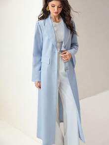 Veilorie Women's Shawl Collar Pocket Long Sleeve Solid Color Arabic Abaya - Blue - View 1
