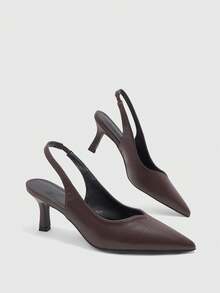 CUCCOO BIZCHIC Chaussures à talons aiguilles mi-hauteur à bout pointu marron pour femmes avec bride arrière et boucle slingback. Les chaussures pour femmes sont convenues pour les déplacements quotidiens, les rendez-vous, les fêtes et le port au bureau. Chaussures pour femmes - Café brun PU - Voir 10