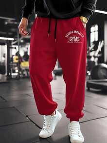 GymBeat Men's Letter Print Pocket Jogger Sweatpants - Red - View 4