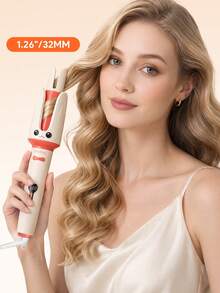 JMMO 可愛卡通自動捲髮棒，附歐盟插頭，數位 LCD 可調溫陶瓷旋轉捲髮棒，防燙自動捲髮器，適合 DIY 波浪髮型，女孩禮物 - 查看 2