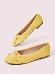 CUCCOO DOLLMOD Women's Shoes, Yellow, Suede Texture, Ballet Flats, Bow Decoration, Sweet And Cute Vitality To Wear - Yellow - View 3
