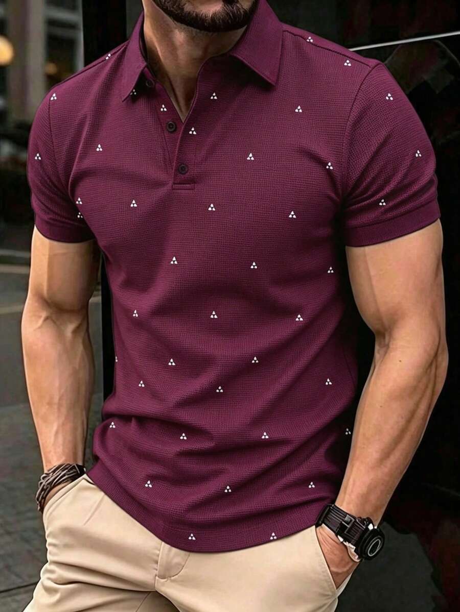 SHEIN 男士休闲简约印花短袖Polo衫，夏季