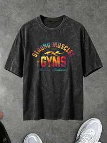 Gym Rark 男士字母印花圓領休閒百搭日常旅行運動短袖T恤 - 黑色 - 查看 4