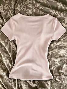 SHEIN Women's Casual Comfortable Breathable Short Sleeve T-Shirt - Pink - View 2