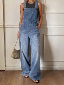 Livesso Women's Summer Casual Streetwear Distressed Denim Bib Overalls Blue Travel - Blue - View 9