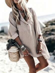 Breezaya Vestido casual de fiesta a rayas para mujer, de verano - Caqui - Ver 1