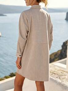 Breezaya Vestido casual de fiesta a rayas para mujer, de verano - Caqui - Ver 2