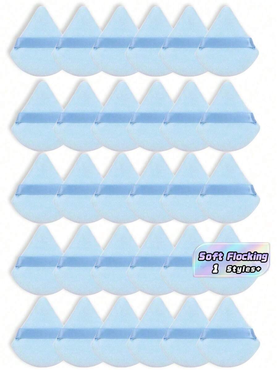 50Pcs/40Pcs/30Pcs/20Pcs/10Pcs/5Pcs Velvet Triangle Powder Puff Facial Makeup Tools Air Cushion Powder Puff Reusable Makeup Sponge Makeup Gadgets Loose Powder Puff Wet And Dry Dual-Use Powder Puff Hot Weather Makeup Essentials Beach Makeup Tools - Blue - View 1