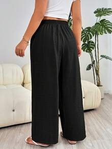 Solflare Women's Plus Size Solid Color Casual Smart Casual Commute Comfortable Wide Leg Pants Vacation Black Summer - Black - View 2