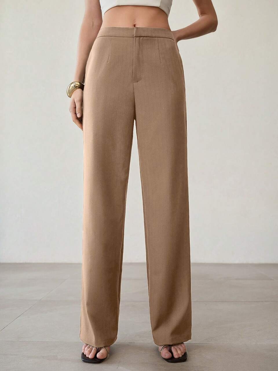 HIGH WAIST MINIMALIST CASUAL SLANTED POCKET LOOSE STRAIGHT LEG SUIT PANTS