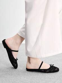 CUCCOO BIZCHIC 女款法式平底拖鞋，夏季百搭新款蝴蝶結編織包頭穆勒鞋，春季鞋款 - 全黑 - 查看 3