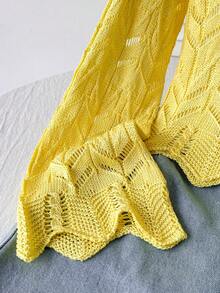 Tween Girl Solid Color Simple Hollow Out Round Neck Pullover Hoodie - Yellow - View 8