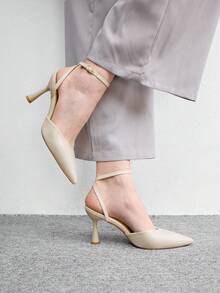 CUCCOO BIZCHIC Women Shoes Pointed Light Apricot Rear Ankle Strap Empty Classic High-Heeled Shoes, Daily Versatile Commuting Elegant Fashion Party Banquet Shoes Fall Shoes - Beige grey - View 4