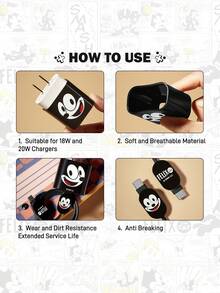 SHEIN Felix The Cat 3 Pcs Data Line Protectors, Suitable For IPhone Chargers, Charger Protectors (Excluding Data Lines) - Black - View 3