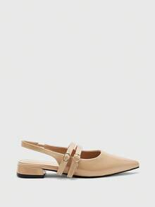 CUCCOO BIZCHIC Women's Apricot Glossy Pointed Back Strap Flats, Workplace Commuting Gentle And Elegant Versatile Work Shoes - Apricot - View 8