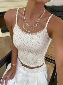 DAZY Women's Ditsy Floral Mesh Lace Camisole Tank Top - White - View 8