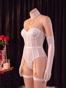 SHEIN 5件裝黑色優雅性感女款連身內衣 - 白色 - 查看 5
