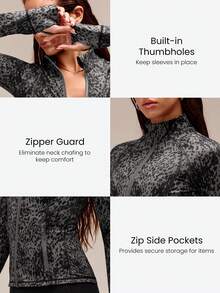 GLOWMODE FeatherFit™ Slim-It Streamline Performance Secure Pockets Zip Up Long Sleeve Jacket Low Impact Yoga Pilates Daily Spring Summer - Black - View 3
