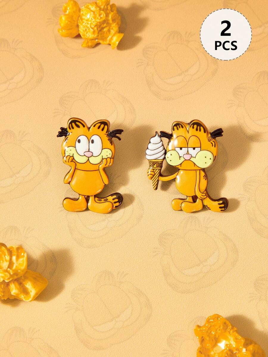 GARFIELD | SHEIN 一套全新創意卡通可愛貓咪圖案胸針,IP聯名設計,可愛個性化,簡約大方,也可作為飾品使用,適合各種派對、演唱會、節日,精美禮物 - 橘色 - 查看 1