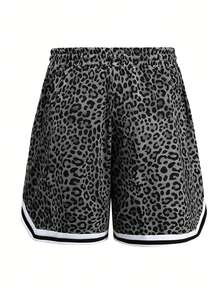 Manfinity Dauomo Men's Leopard Print Casual Shorts With Pockets - Grey - View 2
