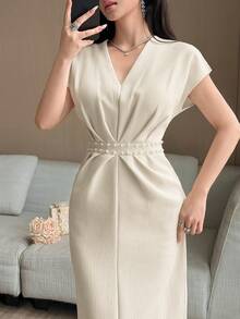 Feyla Summer Commuter Light Luxury Dress Slimming And Height-Enhancing Elegant Style - Beige - View 3