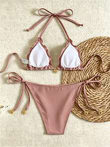 Swim Vcay 女款夏季度假金色太陽裝飾黑色比基尼套裝海灘裝 - 藕粉色 - 查看 7