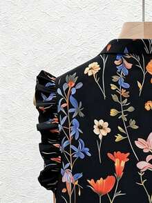 SHEIN 复古法式波点无袖上衣。印花面料，质地光滑。 - 黑色 - 查看 5