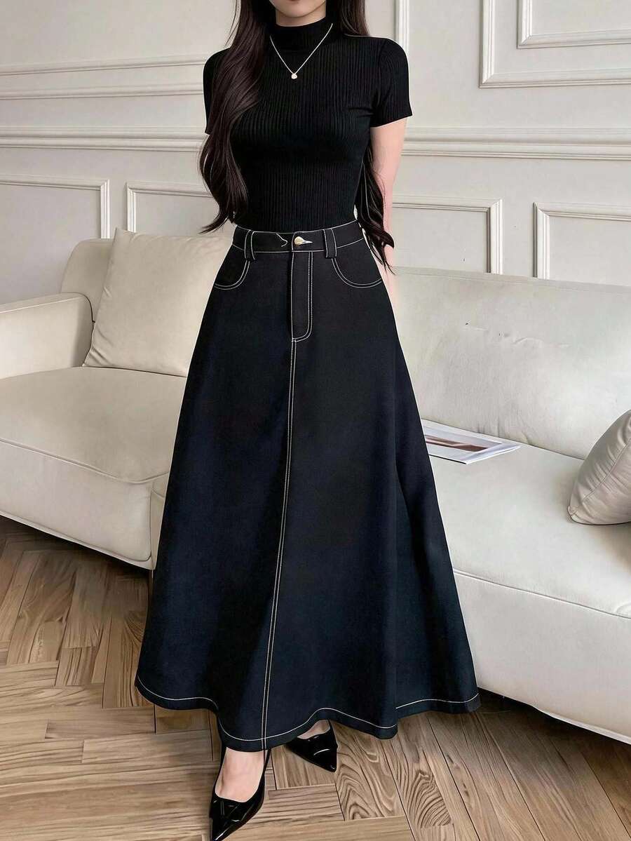 Solavon 女款休閒素色立領短袖T恤