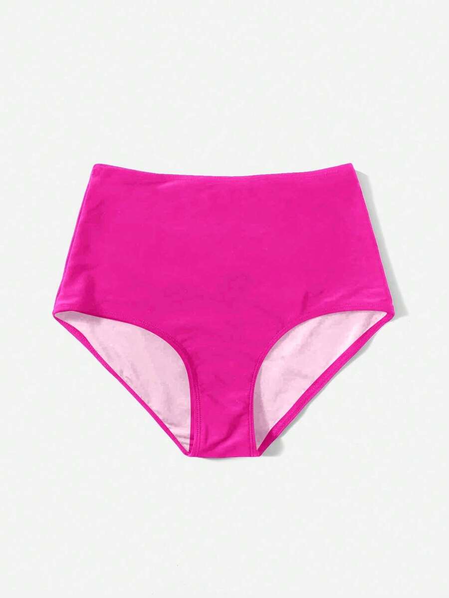 Swim Basics 女款夏季海灘素色休閒比基尼泳褲下身 - 玫紅色 - 查看 1