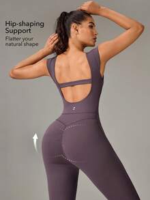 OutZeal Women Outdoor Jumpsuits Workout Gym Pilates Clothes UV Protection Buttery Soft Bra-In Flared Leg With Pocket - Purple - View 3