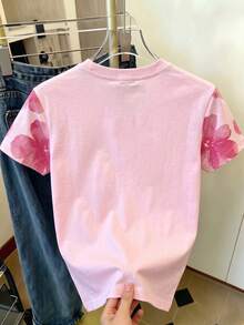 1件女童夏季新款圓領花卉印花短袖寬鬆簡約百搭T恤 - 彩色 - 查看 2