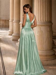 Glamrae Elegant Green Organza Fabric Rhinestone Chain Decor Bustier Ultra-Full Skirt Party Dress Wedding Guest Dress Bachelorette Dress Formal Evening Gown - Green - View 2