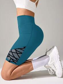Easithlete Easithlete 女款夏季側口袋高腰時尚運動緊身褲 - 水鴨藍 - 查看 4