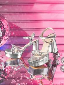 CUCCOO LuxiPop Women's High-Heeled Sandals Sexy Nightclub Style, Night Out Party, Summer Wear, Travel Essentials, Thick-Soled Thick Heels - Silver - View 5
