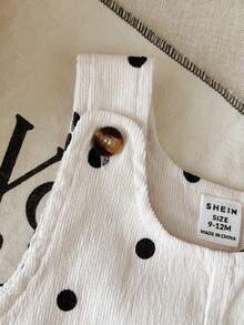 SHEIN Vintaside Kids 女嬰女童夏季無袖簡約休閒日常波點時尚吊帶長褲，適合外出、公園散步、居家休閒、旅行、度假、露營、野餐等場合 - 米色 - 查看 7