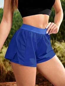 Powerista Women's Solid Color Pleated Casual Versatile Daily Travel Sports Shorts - Blue - View 5