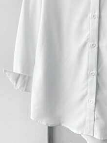 SHEIN Tween Girls Casual Versatile Simple 2pcs Comfortable Solid Color Long Sleeve Single-Breasted Casual Shirt - Black and White - View 8