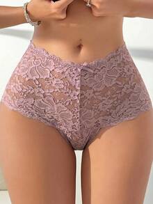 Seduluxe Bragas triangulares de encaje con lazo 3D de estilo francés elegante para mujer - Café integral - Ver 5